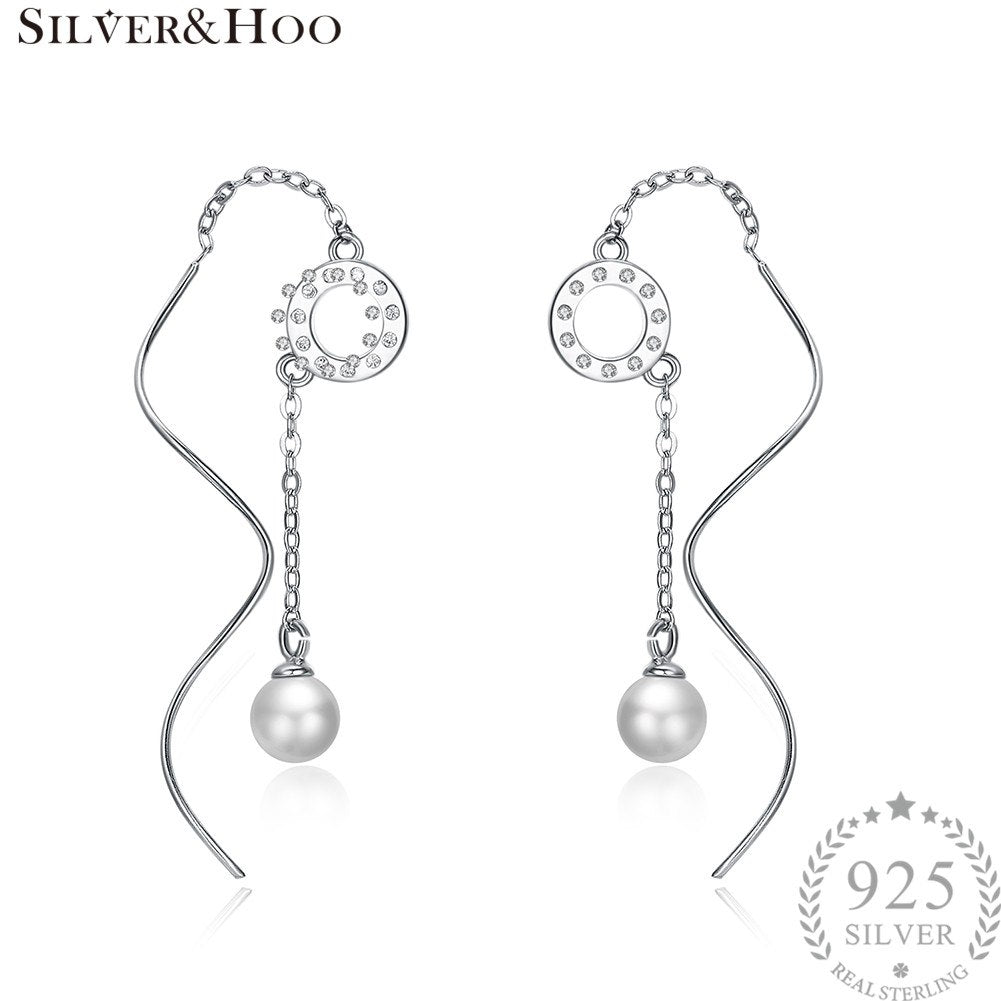 925 Sterling Silver Elegant Simulated Pearl Drop Earrings for Women Fine Jewelry Gift Aretes Orecchini Zircon