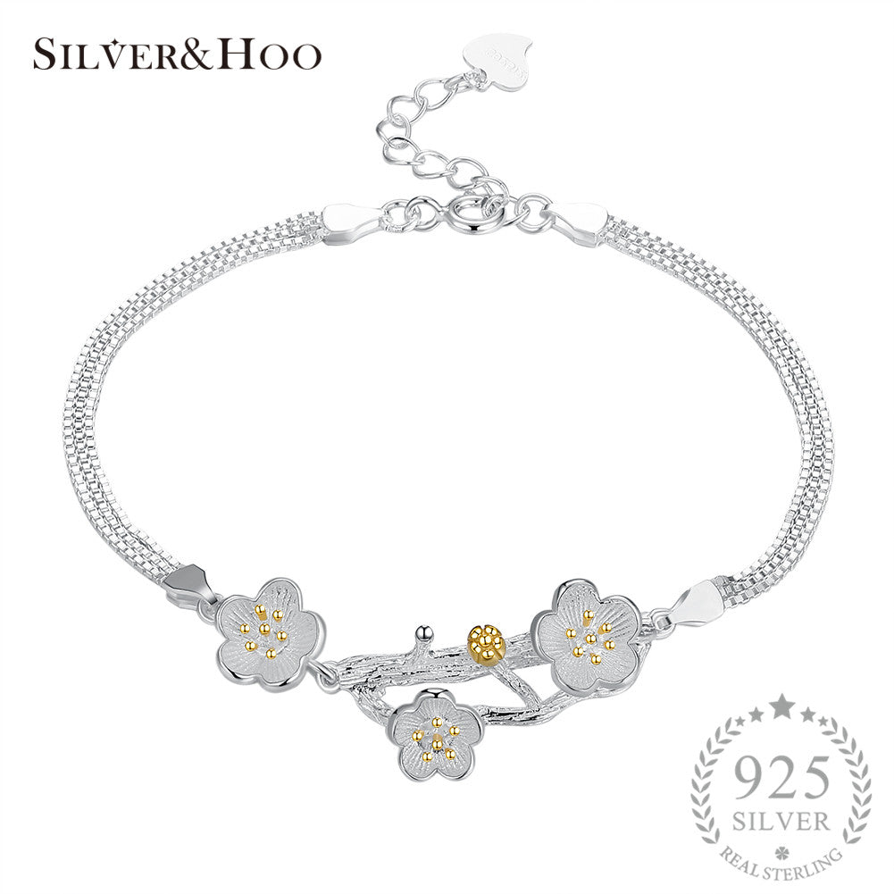 925 Sterling Silver Flower Bracelet with Tree Branches for Women Bangles Fine Jewelry Romantic Gift 2018 New Arrival