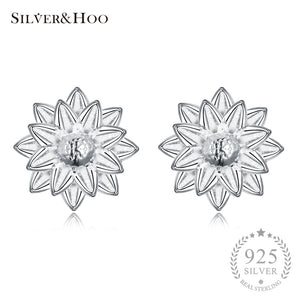 925 Sterling Silver Flower Stud Earrings for Women Fine Jewelry Tiny Earrings Engagement Female Gift