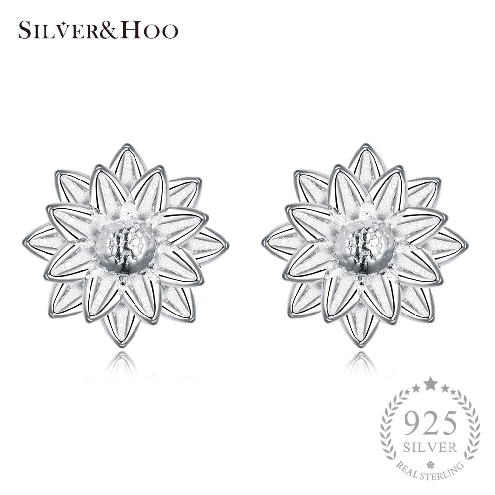 925 Sterling Silver Flower Stud Earrings for Women Fine Jewelry Tiny Earrings Engagement Female Gift
