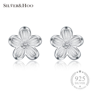 Popular 100% 925 Sterling Silver Earrings Simple Style White Flower Push-Back Stud Earrings for Women Fine Jewelry