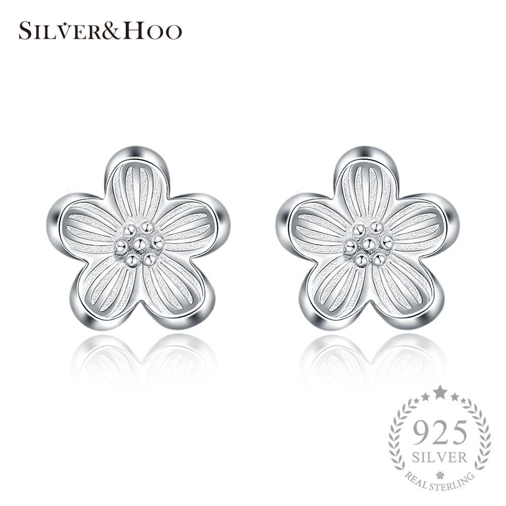 Popular 100% 925 Sterling Silver Earrings Simple Style White Flower Push-Back Stud Earrings for Women Fine Jewelry