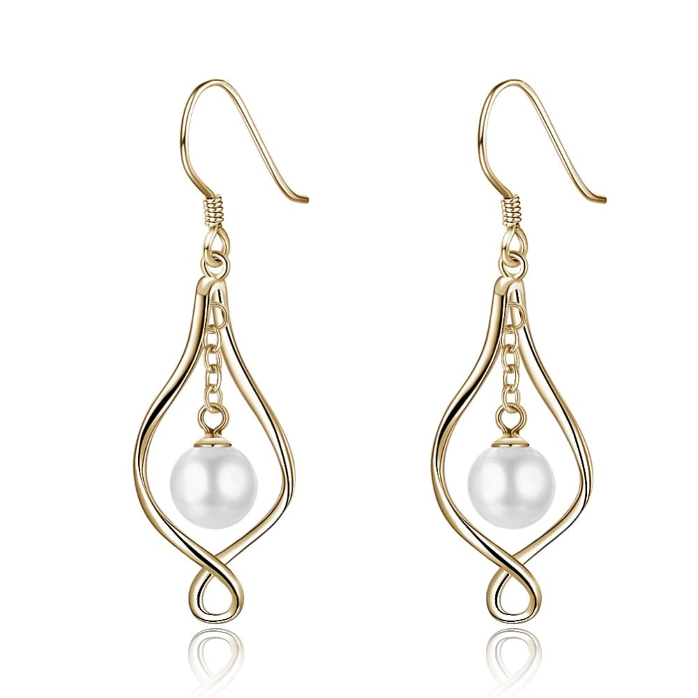 Simple Pearl Ear Hook Pure Silver Earrings 925 Sterling Silver Long Drop Earrings For Sexy Women Party Jewellery Gift