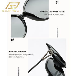 SIMPRECT Polarized Sunglasses Women 2023 Oversized Square Sunglasses Retro Rhinestone Sun Glasses Vintage Black Shades For Women