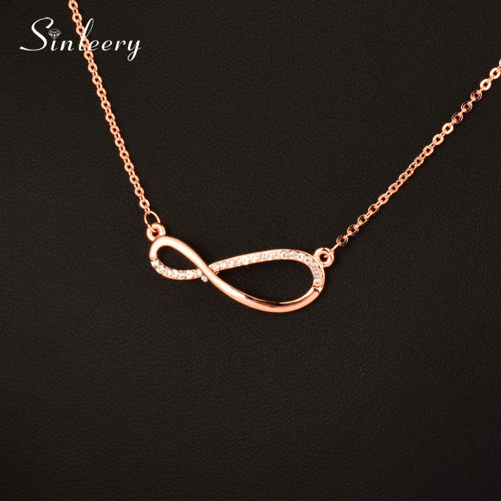 Brilliant Crystal Infinity Pendant Necklace Rose Gold/Silver Color Chain for Women/Lover Fashion Jewelry Gift XL096 SSD