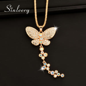 Charm Rhinestone Butterfly Long Pendant Necklace Gold Color Chain For Women Statement Jewelry Accessories My001