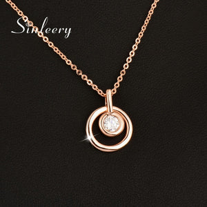 Classic Circle Round Pendant Necklace With Cubic Zirconia Rose Gold Color Short Chain For Women Jewelry Xl689 SSD