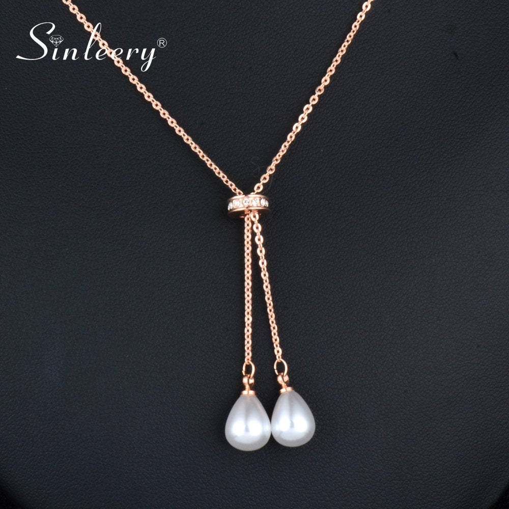 Luxury Imitation Teardrop Pearl Necklace Pendant Adjusted Women Silver/Rose Gold Color Chain Accessories Xl197 SSC