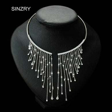 Luxury party jewelry accessory clear white cubic zirconia tassel chokers necklace elegant bridal necklaces