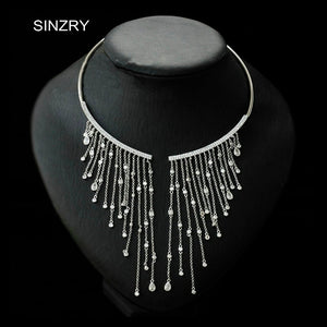 Luxury party jewelry accessory clear white cubic zirconia tassel chokers necklace elegant bridal necklaces