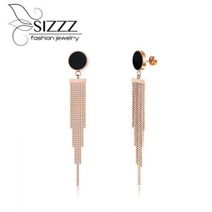 Fashion item temperament earrings titanium steel tassel rose gold drop earrings for women