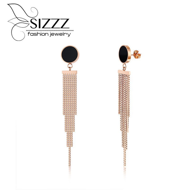 Fashion item temperament earrings titanium steel tassel rose gold drop earrings for women