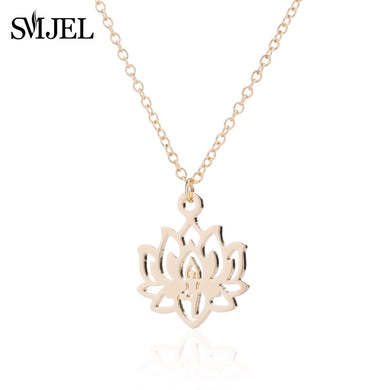 New Yoga Lotus Flower Stainless Steel Necklaces Silver Chain Young Sports Jewelry Women Necklaces&Pendants Birthd Gifts