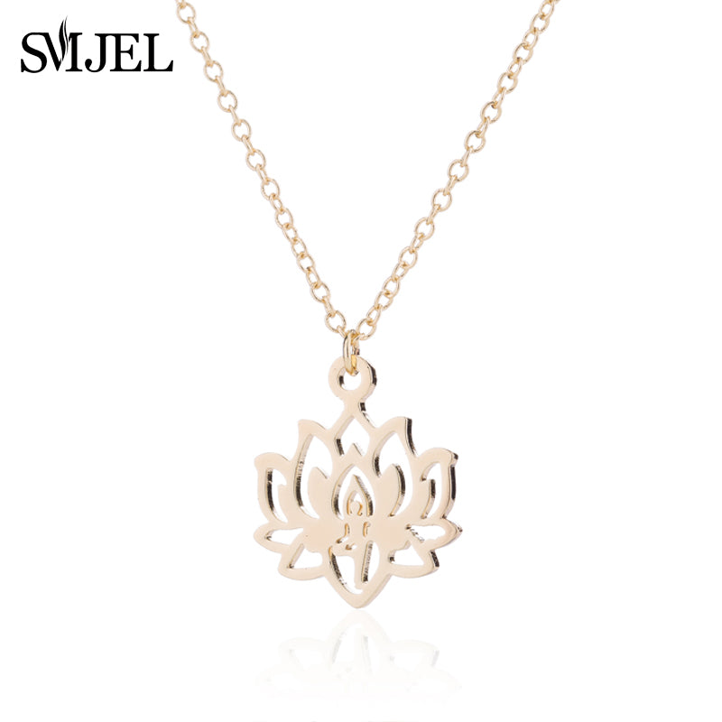 New Yoga Lotus Flower Stainless Steel Necklaces Silver Chain Young Sports Jewelry Women Necklaces&Pendants Birthd Gifts