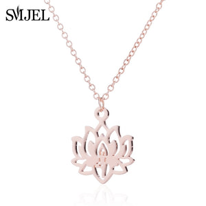 New Yoga Lotus Flower Stainless Steel Necklaces Silver Chain Young Sports Jewelry Women Necklaces&Pendants Birthd Gifts