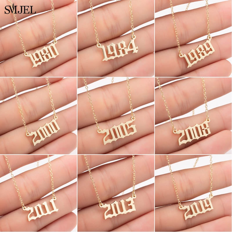Personalize Year Number Necklaces for Women Custom Year 1980 1989 2000 Birthday Gift from 1980 to 2019