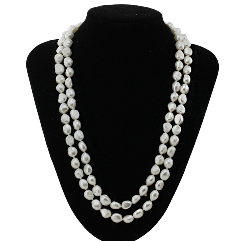 10mm baroque AA 120cm white with baroque shape pearl necklace for woman natural cultured pearl necklace