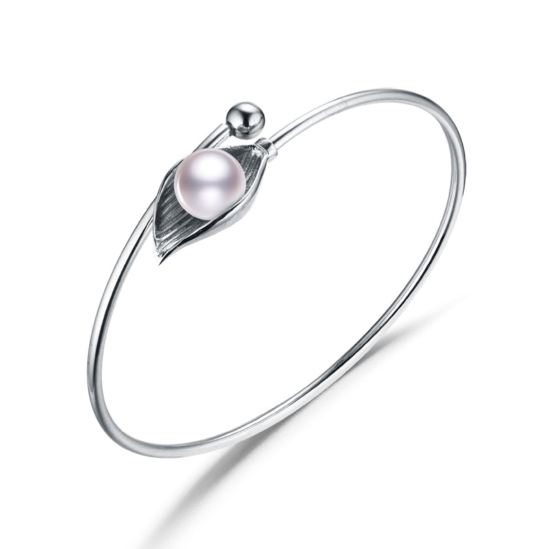 2017 new 100% Natural Pearl jewelry Bangle 9-10 mm Pearl 925 Sterling Silver jewelry For Women