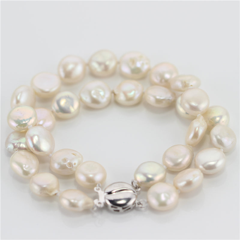 9-10mm AA coin 925silver white 100% Real Natural Pearl Bracelet