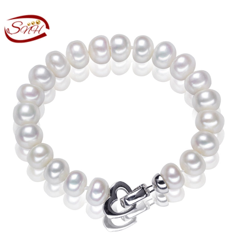 9mm button AAA 925silver Natural Pearl Bracelet Button Round White Real Cultured Pearl Bracelet