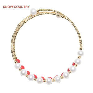 5.5-6.0mm Round Natural Pearl Red Coral Resizable Bracelets For Girlfriend Gift Factory Outlet