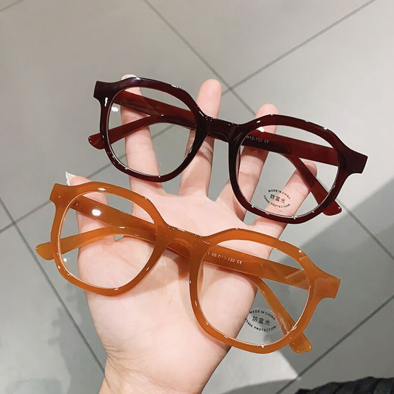 SO&EI Irregular Square Women Optical Glasses Frame Clear Anti Blue-Ray Lens Eyewear Vintage Men Wine Red Champagne Frame