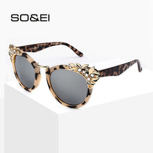 Load image into Gallery viewer, SO&amp;EI  Rhinestone Cat Eye Sunglasses Women Brand Designer Mirror Lens Eyewear Men Sun Glasses Shades UV400 Oculos