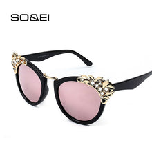 Load image into Gallery viewer, SO&amp;EI  Rhinestone Cat Eye Sunglasses Women Brand Designer Mirror Lens Eyewear Men Sun Glasses Shades UV400 Oculos