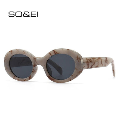 SO&EI Oval Women Sunglasses Shades UV400 Brand Designer Men Retro Round Leopard Sun Glasses