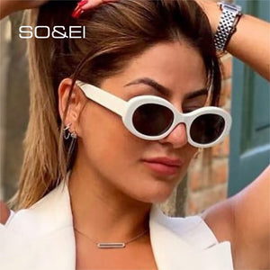 SO&EI Oval Women Sunglasses Shades UV400 Brand Designer Men Retro Round Leopard Sun Glasses