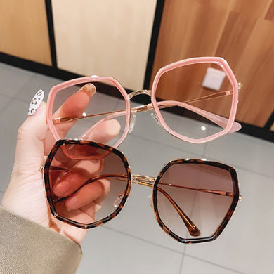 SO&EI Polygon Gradient Women Sunglasses Vintage Irregular Big Frame Eyewear Trending Ladies Shades Pink Sun Glasses