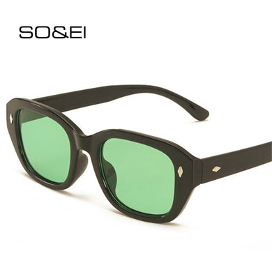 SO&EI Polygon Square Women Sunglasses Retro Rivets Decoration Eyewear Shades UV400 Men Leopard Tea Sun Glasses