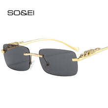 Load image into Gallery viewer, Fashion Rimless Rectangle Sunglasses Women Retro Cheetah Decoration Clear Ocean Lens Eyewear Men Sun Glasses Shades UV400