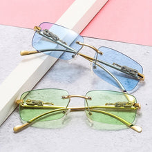 Load image into Gallery viewer, Fashion Rimless Rectangle Sunglasses Women Retro Cheetah Decoration Clear Ocean Lens Eyewear Men Sun Glasses Shades UV400