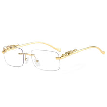 Load image into Gallery viewer, Fashion Rimless Rectangle Sunglasses Women Retro Cheetah Decoration Clear Ocean Lens Eyewear Men Sun Glasses Shades UV400