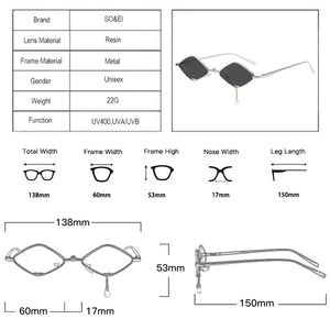 SO&amp;EI Occhiali da sole quadrati piccoli da donna retrò punk in metallo trasparente con lenti oceaniche occhiali con pendente a catena occhiali da sole da uomo tonalità UV400 