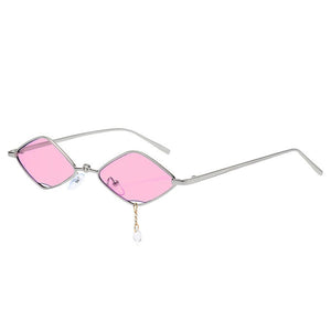 SO&amp;EI Occhiali da sole quadrati piccoli da donna retrò punk in metallo trasparente con lenti oceaniche occhiali con pendente a catena occhiali da sole da uomo tonalità UV400 