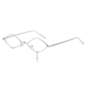 SO&amp;EI Occhiali da sole quadrati piccoli da donna retrò punk in metallo trasparente con lenti oceaniche occhiali con pendente a catena occhiali da sole da uomo tonalità UV400 