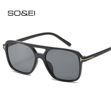 SO&EI Square Double Bridges Sunglasses Women Brand Designer Retro Clear Candy Color Eyewear Shades UV400 Men Sun Glasses