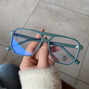 SO&EI  Square Double Bridges TR90 Women Glasses Frame Clear Anti-Blu-Ray Eyewear Retro Men Optical Frame Computer Goggles