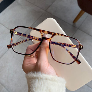 SO&EI  Square Double Bridges TR90 Women Glasses Frame Clear Anti-Blu-Ray Eyewear Retro Men Optical Frame Computer Goggles