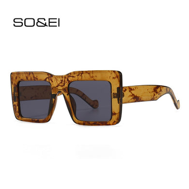 SO&EI Square Flat Top Sunglasses Women Vintage Brand Designer Gray Lens Sun Glasses Men Trending Retro Shades UV400