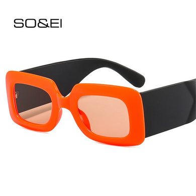 SO&EI Square Sunglasses Women Clear Colorful Eyewear Shades UV400 Men Trending Retro Wide Legs Sun Glasses