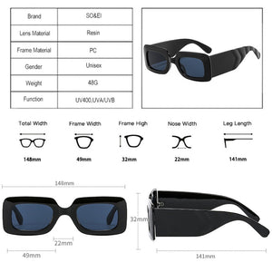 SO&EI Square Sunglasses Women Clear Colorful Eyewear Shades UV400 Men Trending Retro Wide Legs Sun Glasses