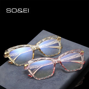 SO&EI Ins Popular  Ultralight Cat Eye Multi-cut Crystal Women Glasses Frame Clear Lens Retro Men Optical Eyewear Frames