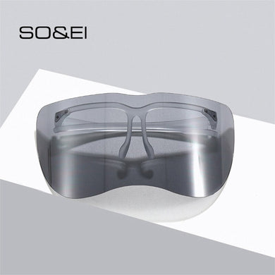 SO&EI Oversized One Piece Rimless Goggle Men Sports Driving Windproof Sunglasses Clear Ocean Lens Women Big Shades Mask