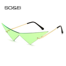 Load image into Gallery viewer, SO&amp;EI Oversized Triangle One Piece Women Sunglasses Vintage Rimless Clear Ocean Lens Eyewear Men Cat Eye Sun Glasses