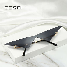Load image into Gallery viewer, SO&amp;EI Oversized Triangle One Piece Women Sunglasses Vintage Rimless Clear Ocean Lens Eyewear Men Cat Eye Sun Glasses