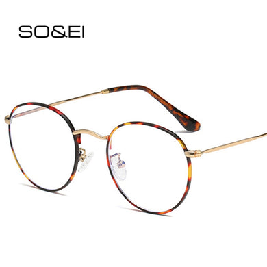 SO&EI Retro Classic Oval Women Metal Glasses Frame Clear Anti-Blu-Ray Eyewear Men Optical Round Frames Computer Goggles
