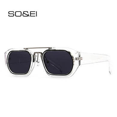 SO&EI Occhiali da sole quadrati poligonali retrò a doppio ponte da donna Designer di marca Leopard Eyewear Shades UV400 Occhiali da sole da uomo 